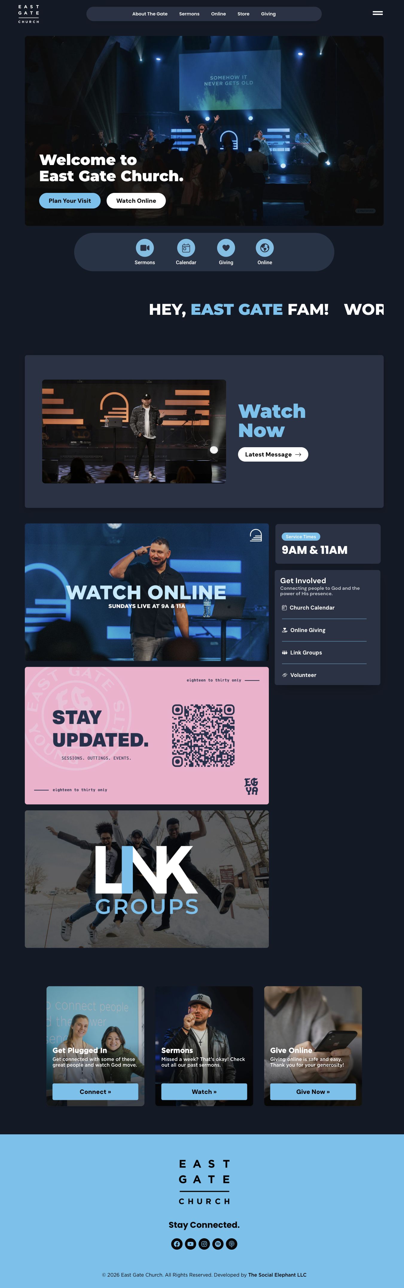 Scrolling preview of the East Gate Church homepage