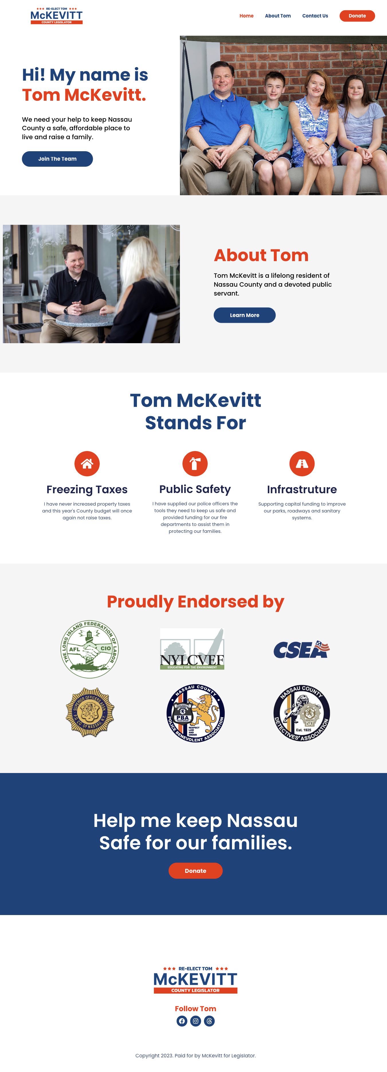 Scrolling preview of the McKevitt for Legislator homepage