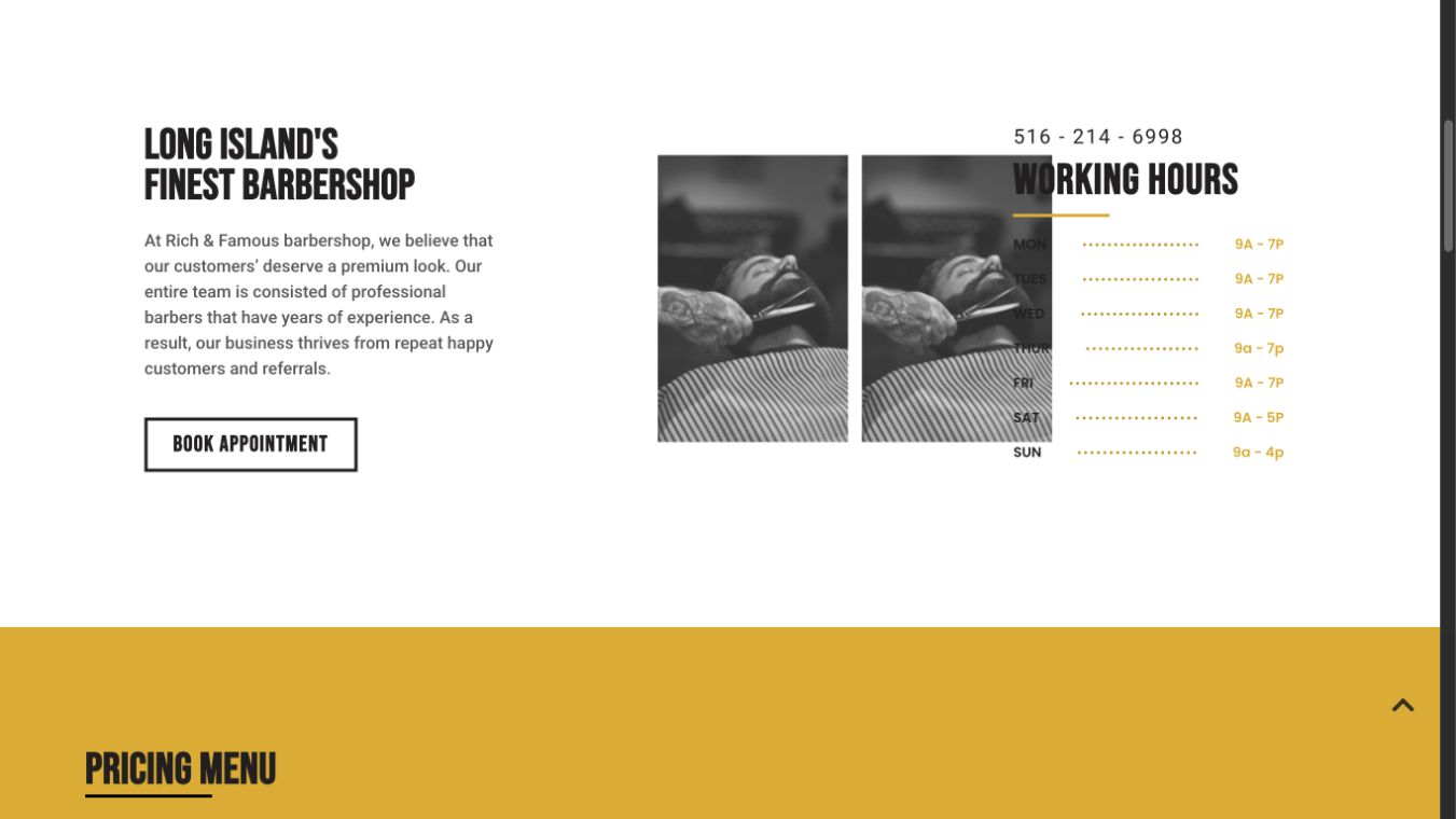 Rich & Famous Barbershop website detail